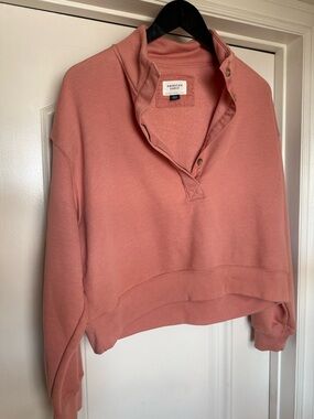 American Eagle Waffle-Knit Snap Pullover - Coral Pink